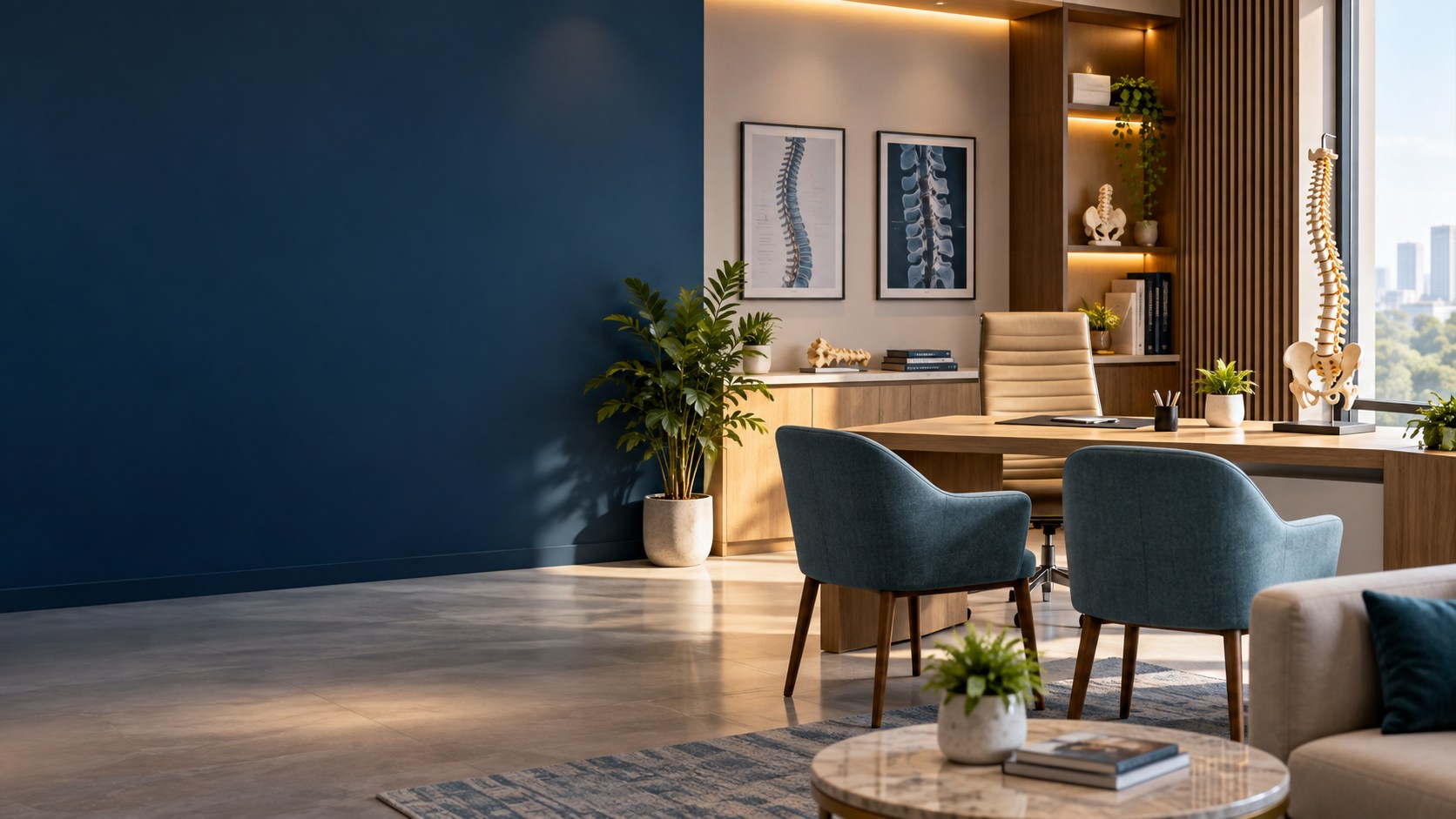Warm modern spine clinic interior